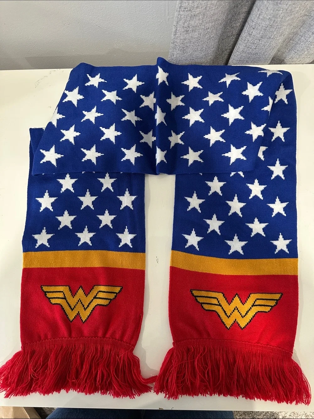 Warner Bros. Double net wonder women  scarf - Red, Blue, Gold. NWT.